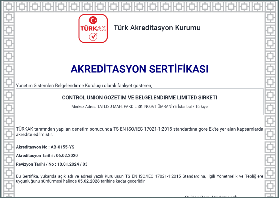 TS EN ISO/IEC 17021  Akreditasyon Sertifikası